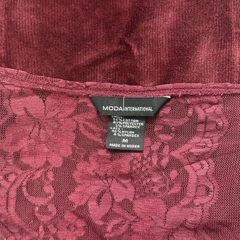 Moda International Burgundy Lace Velvet Long Sleeve Top - Picture 12 of 13